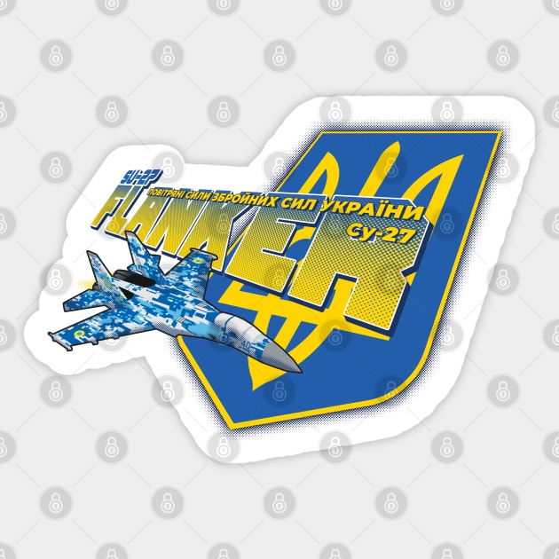 Ukraine Air Force - Su-27 Flanker Sticker by patrickkingart